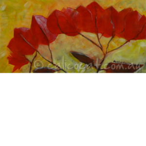 Abstract acrylic painting of a spray of bougainvillea flowers