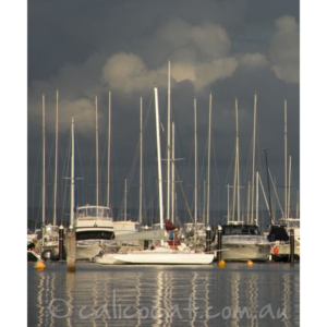 Photo of yachts with dark grey sky